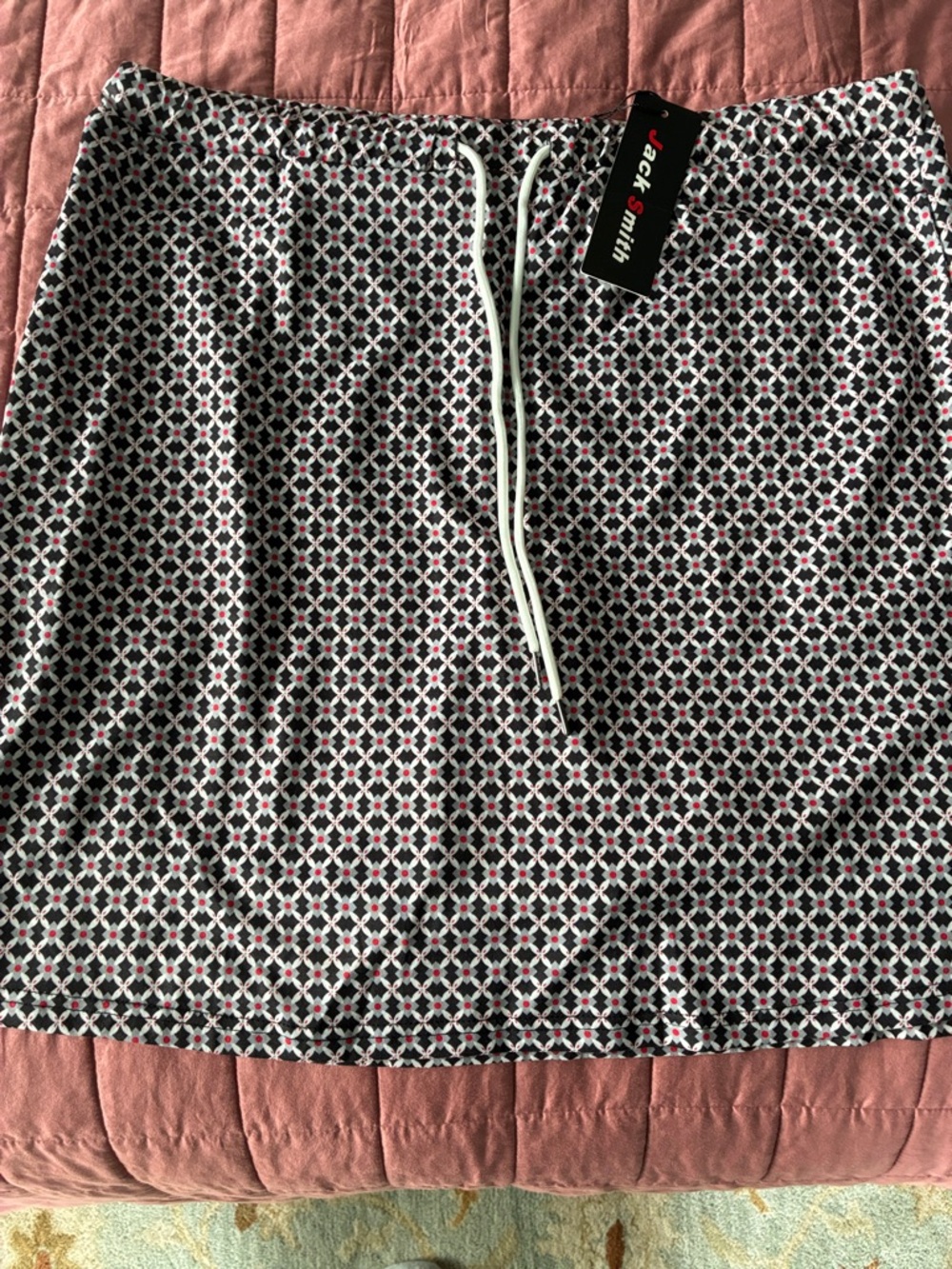 Jack Smith Black & White Geometric A-Line Skirt with red Accents NWT